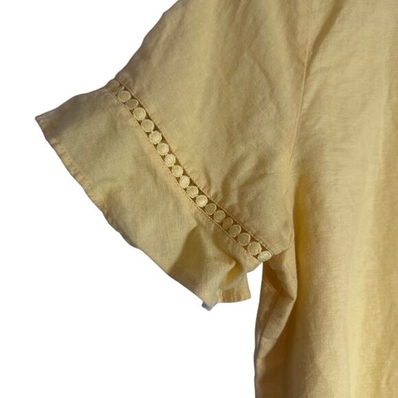 Vintage Liz Claiborne Linen Cotton Blend Blouse Large Yellow Eyelet Short Sleeve - Picture 3 of 8